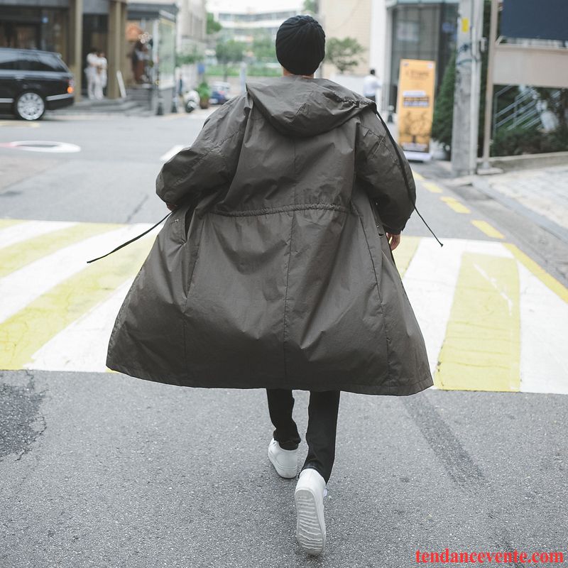 Manteau De Printemps Homme Hiver Manteau Longue Capuche Baggy Coupe Vent Jeunesse Homme Blanc Tous Les Assortis Pardessus Tendance L'automne Pensée Pas Cher