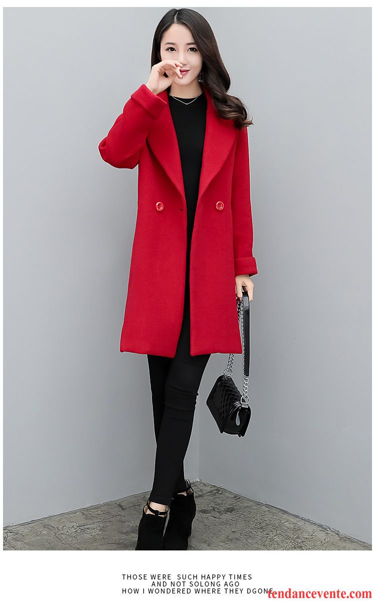 Manteau Femme Court Capuche Femme Tendance Slim La Mode Pardessus De Laine L'automne Noir Longue Manteau Renforcé Hiver Rouge