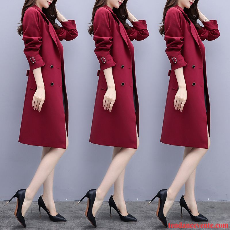 Manteau Femme Noir Femme Bleu Longue Coupe Vent Nervurées Printemps Une Veste Noir L'automne Mode Pardessus Tempérament Rouge