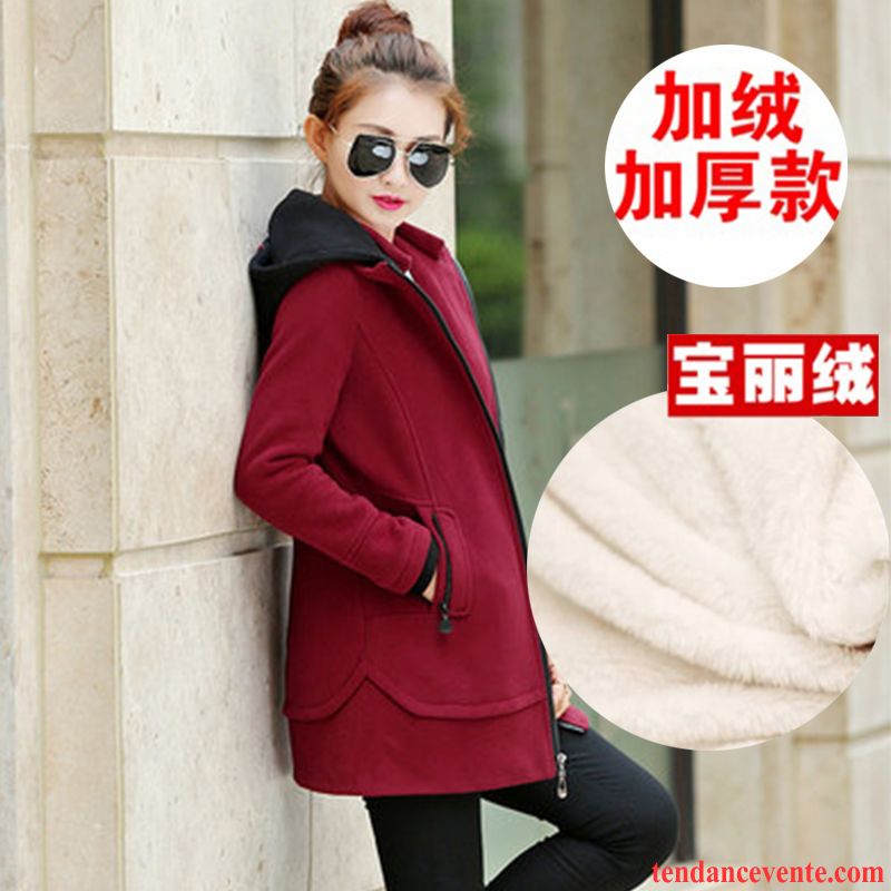 Manteau Hiver Femme Tendance Capuche Baggy Renforcé Femme Longues Pardessus L'automne Plus De Velours Cardigan Hoodies Taillissime Écarlate