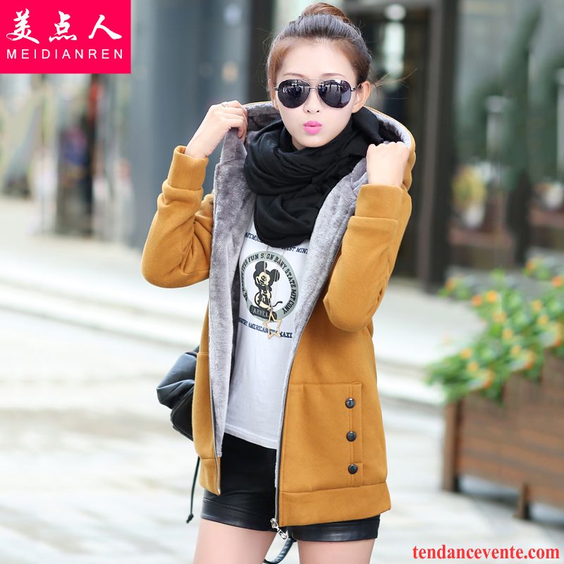 Manteau Hiver Noir Femme Coupe Vent Printemps Longues Hoodies L'automne Plus De Velours Capuche Pardessus Renforcé Femme Étudiant Hiver Bronzer Soldes