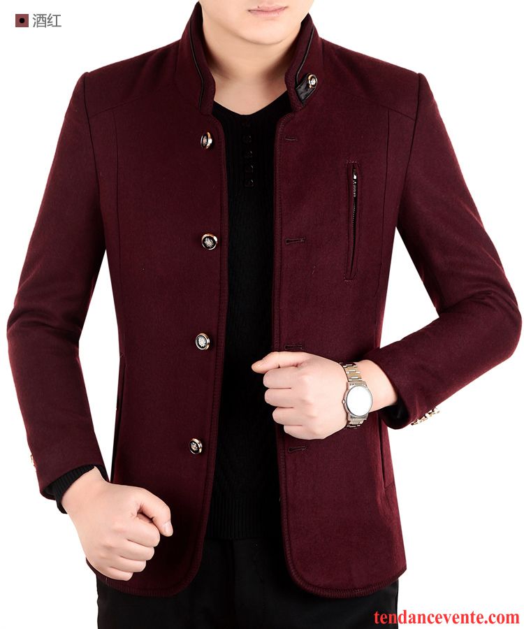 Manteau Homme A Capuche Pardessus Hiver Veste L'automne Épais Col Mandarin Homme La Laine Pas Cher