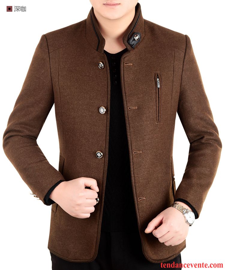 Manteau Homme A Capuche Pardessus Hiver Veste L'automne Épais Col Mandarin Homme La Laine Pas Cher