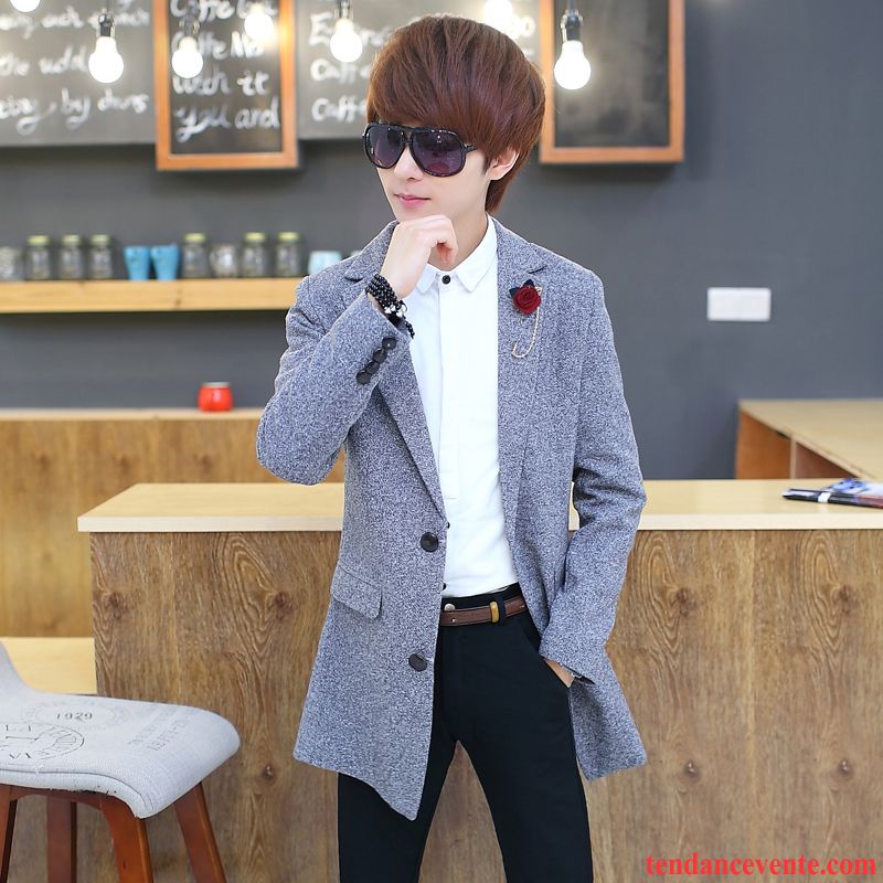 Manteau Homme Mi Saison Renforcé Noir Homme Longue Slim Étudiant Jeunesse Hiver Pardessus Longues Pas Cher