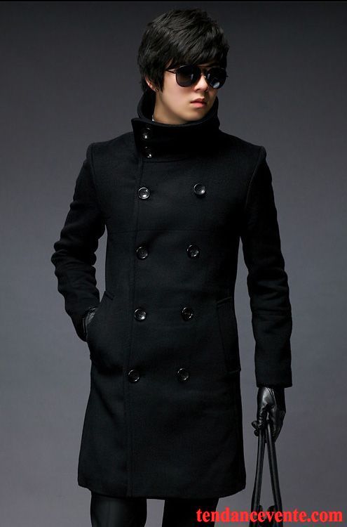 Manteau Homme Printemps Trier Les Boutons Coupe Vent Col Mandarin Longue Noir Homme Mode Hiver Tendance Slim Jeunesse Manteau