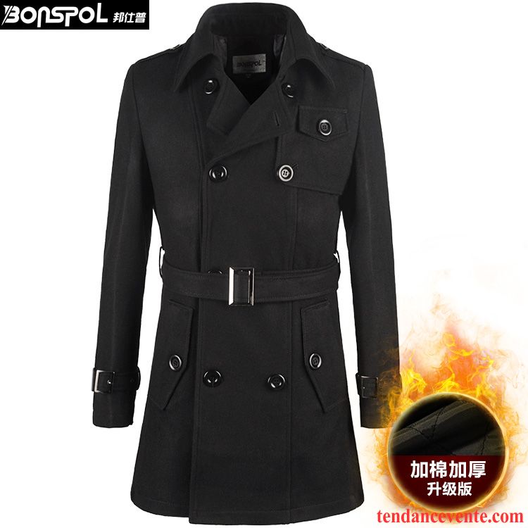 Manteau Homme Style Officier Britanique Coupe Vent Homme Renforcé La Laine Hiver Manteau Pardessus Longue Slim Vente