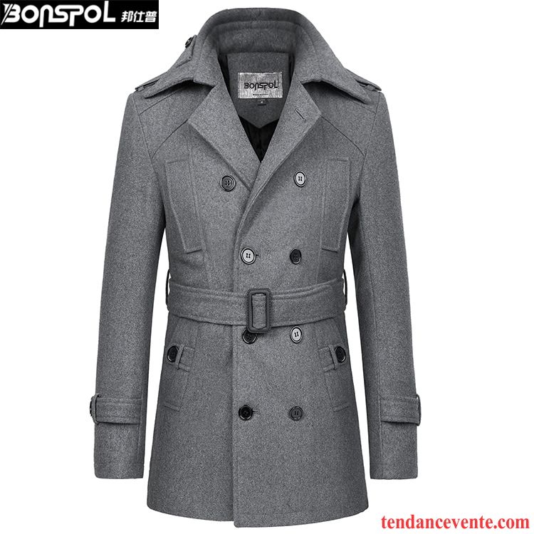 Manteau Homme Style Officier Britanique Coupe Vent Homme Renforcé La Laine Hiver Manteau Pardessus Longue Slim Vente