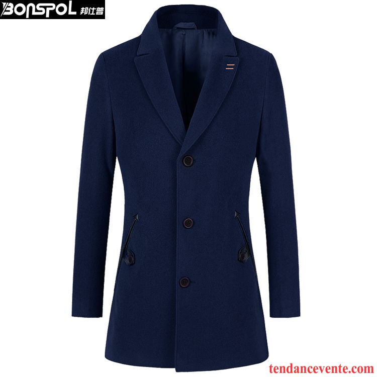 Manteau Homme Style Officier Britanique Coupe Vent Homme Renforcé La Laine Hiver Manteau Pardessus Longue Slim Vente