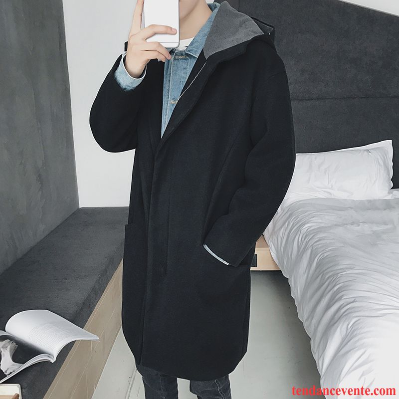 Manteau Long Hiver Homme Homme Étudiant Longue Capuche Hiver Tendance Manteau Coupe Vent Pardessus Bleu