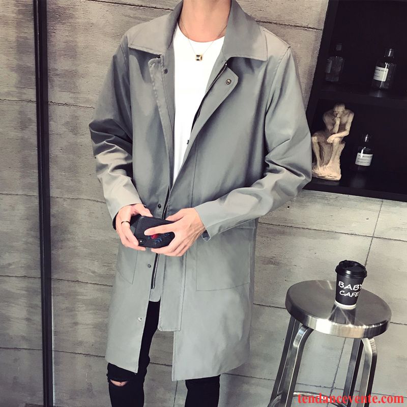 Manteau Long Homme Cuir Décontractée Printemps Homme Étudiant Longue L'automne Tendance Gris Beau Baggy Coupe Vent Pardessus Bordeaux Soldes