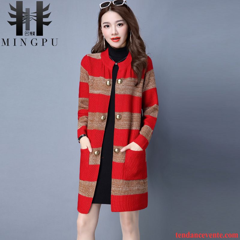 Manteau Long Rouge Femme Pull Femme Baggy Cardigan Rayé Tricots En Maille L'automne Pardessus Hiver Longue