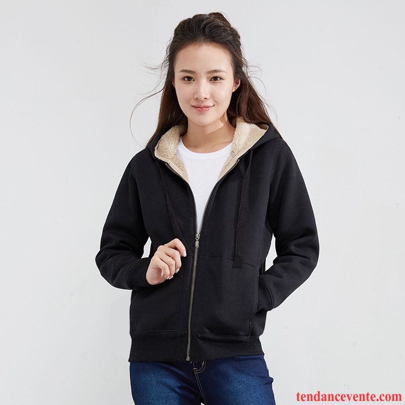 Manteau Marron Femme Sport Plus De Velours Capuche Femme L'automne Manteau En Coton Renforcé Pardessus Coton Bio Baggy Cardigan Fermeture Éclair Hiver Hoodies Or