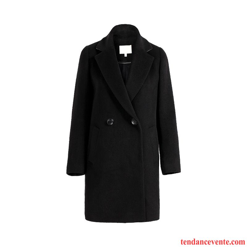 Manteau Noir Cintré L'automne Femme Slim Hiver Manteau Renforcé Pardessus Longue Noir De Laine Pas Cher