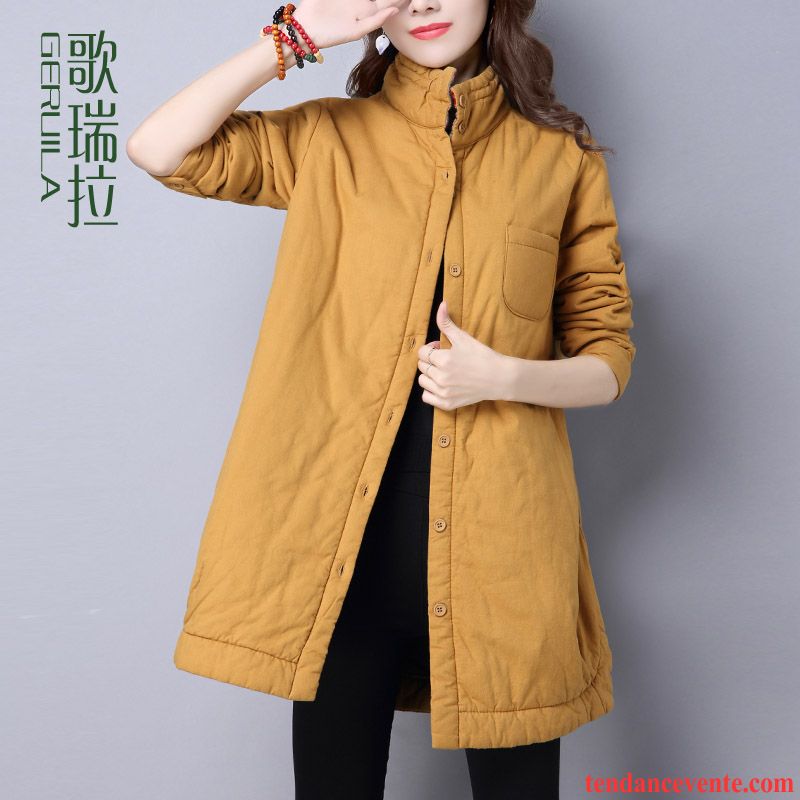 Manteau Rouge Femme Hiver Femme Manteau En Coton Pardessus Longue Matelassé Hiver Pure Col Mandarin Baggy Décontractée Pas Cher