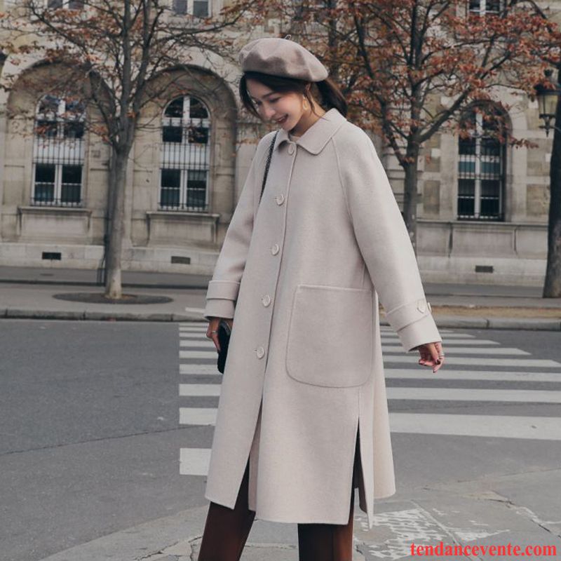 Manteaux Femme Bouton À Une Rangée L'automne Nervurées Reversible De Laine Renforcé Blanc Rouge