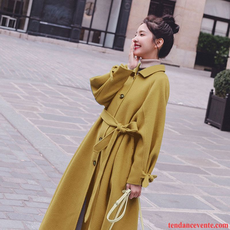 Manteaux Femme Pardessus Hiver Gros De Laine Jaune