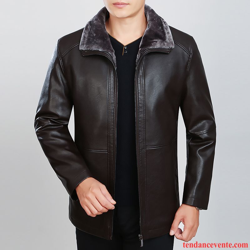 Marque Blouson Cuir Homme Plus De Velours Pu Veste Hiver Pardessus Homme L'automne Épais Marron