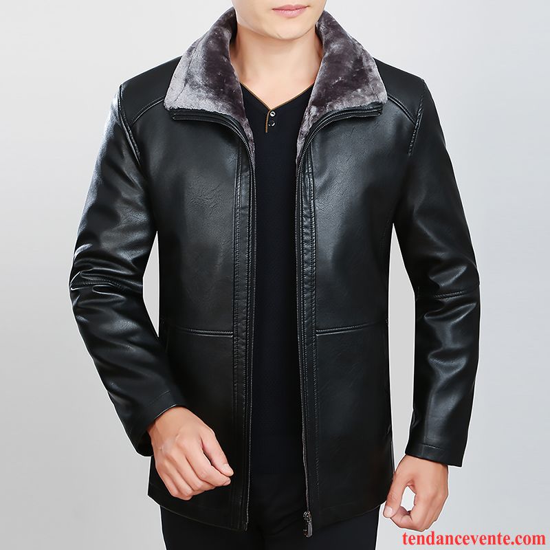 Marque Blouson Cuir Homme Plus De Velours Pu Veste Hiver Pardessus Homme L'automne Épais Marron