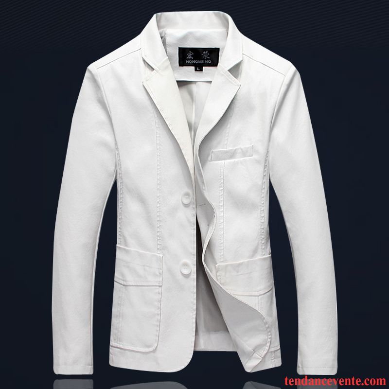 Marque De Blouson En Cuir Pu L'automne Pardessus Légère De Travail Costume Homme Printemps Décontractée Cuir Taillissime Blanc Veste Marine