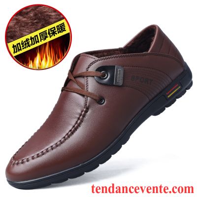 Marque De Derbies Homme Homme Décontractée Semelle Doux L'automne Bout Rond Jeunesse Angleterre Plus De Velours Laçage Cuir Hiver Rouge