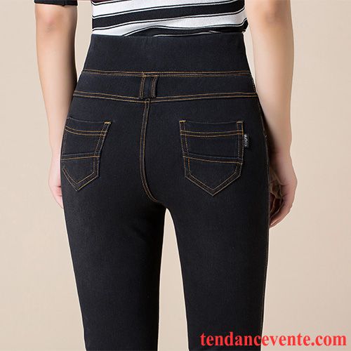 Marque De Jeans Femme Pantalons Crayon Chauds Élastique Femme Forme Haute Cintrée Plus De Velours Hiver Renforcé Ambre