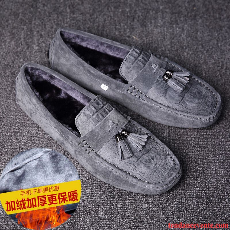 Mocassin A Frange Homme Cuir Véritable Délavé En Daim Décontractée Homme Pompon Crocodile Printemps Paresseux Plus De Velours Mauve