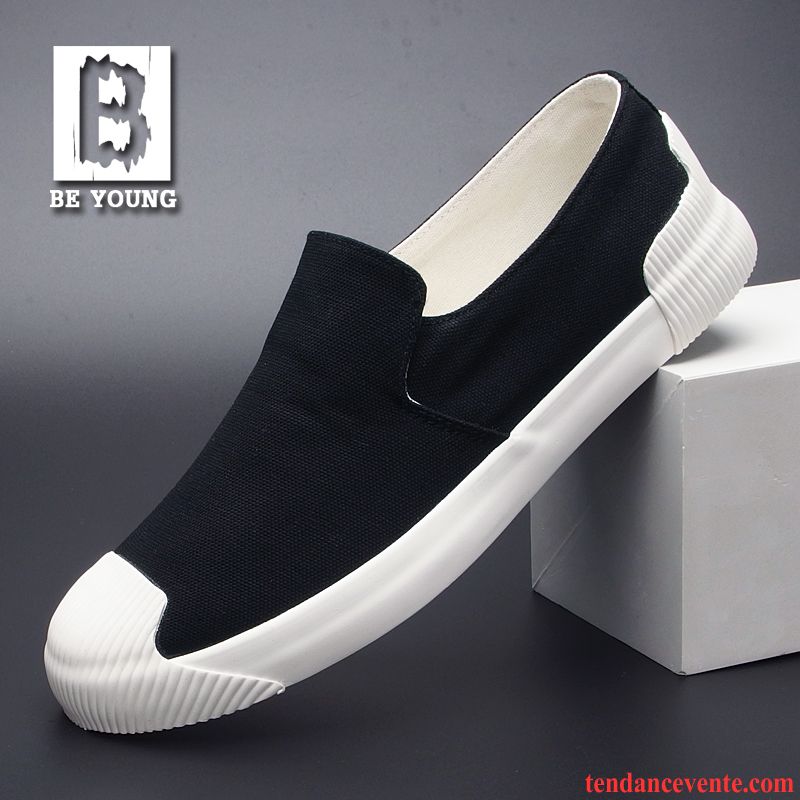 Mocassin Avec Pompon Décontractée Basse Étudiant Toile Homme Paresseux Tendance Respirant Printemps Slip-on Noir