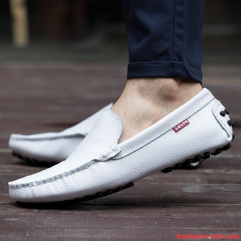 Mocassin Bleu Homme Derbies Paresseux Slip-on Semelle Doux Jeunesse Homme Décontractée Cuir Véritable Tendance Crème