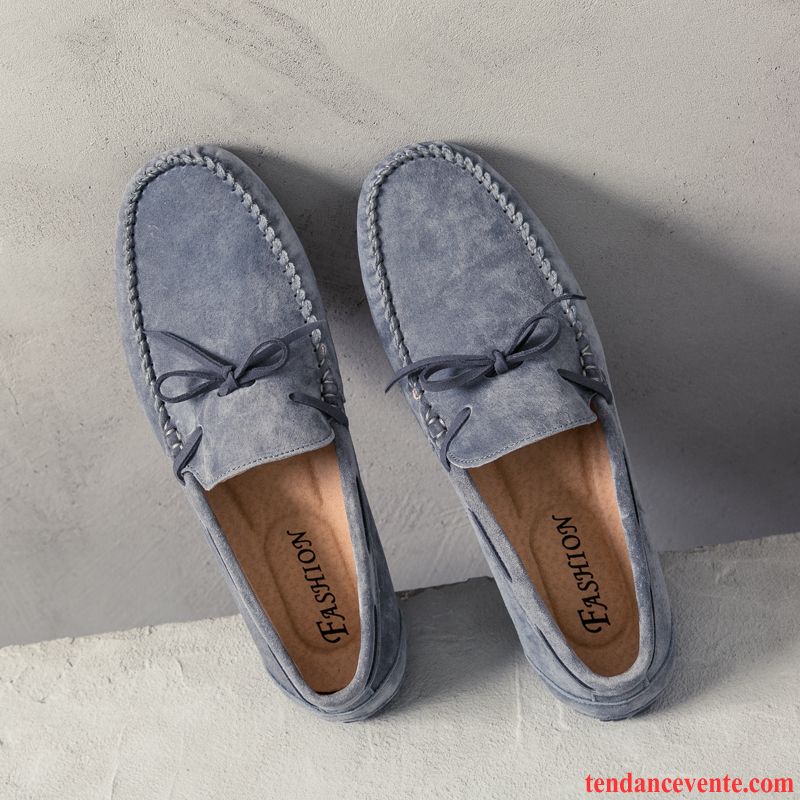 Mocassin Bleu Homme Jeunesse Tendance Cuir Véritable Printemps Paresseux Tous Les Assortis Gris Homme Décontractée Chaussures De Conduite