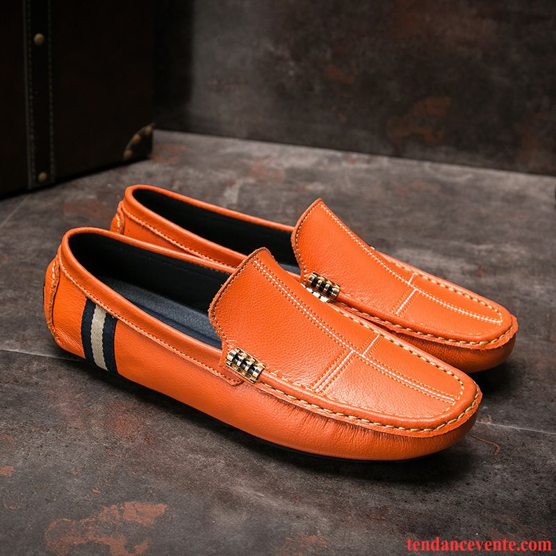 Mocassin Bleu Homme Tous Les Assortis Orange Derbies Personnalité Cuir Véritable Paresseux Homme Tendance Décontractée