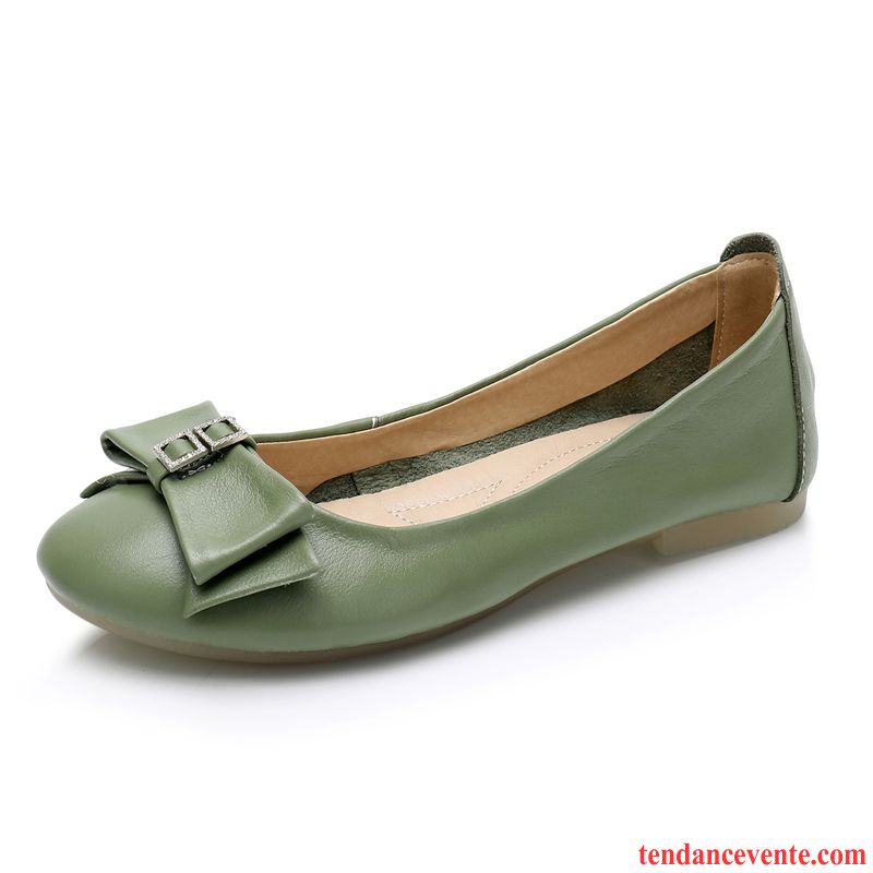 Mocassin Bordeaux Femme Plates Confortable Tous Les Assortis Derbies Femme Semelle Doux Vert Cuir Véritable Été Antidérapant Soldes