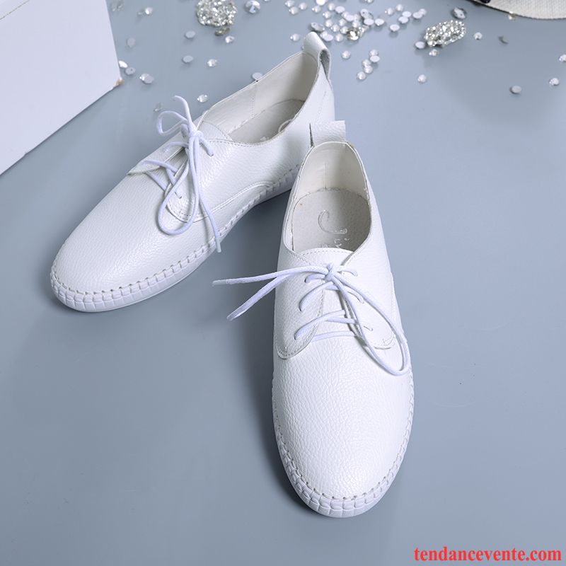 Mocassin Classique Femme Enceintes L'automne Femme Paresseux Blanc Slip-on Printemps En Cuir Tous Les Assortis Semelle Doux Plates Laçage