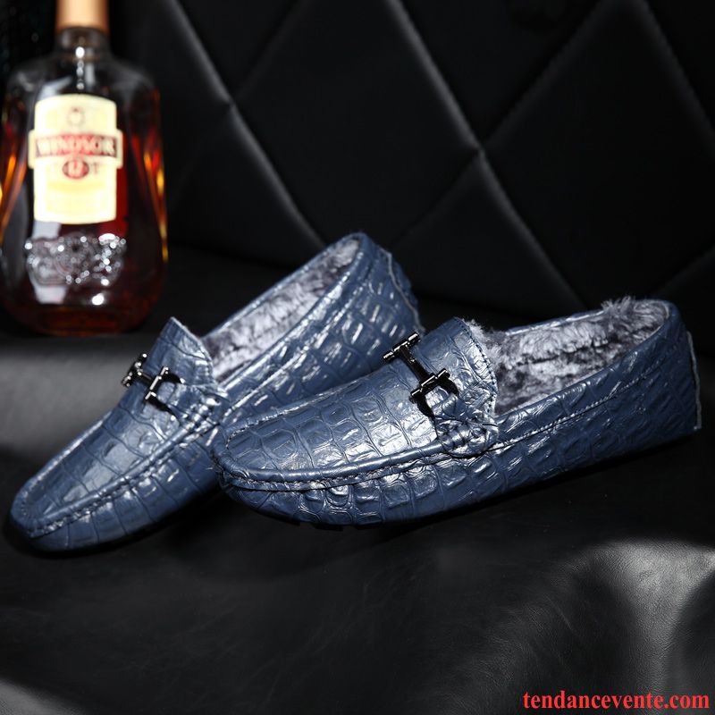 Mocassin Classique Homme Décontractée Plus De Velours Homme Derbies Hiver Cuir Véritable Crocodile Tendance