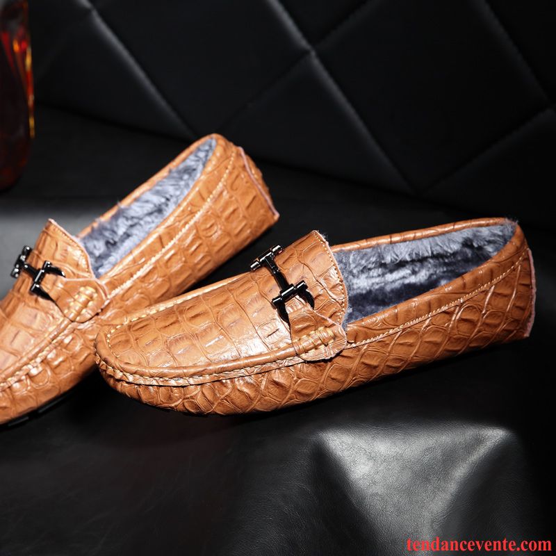 Mocassin Classique Homme Décontractée Plus De Velours Homme Derbies Hiver Cuir Véritable Crocodile Tendance