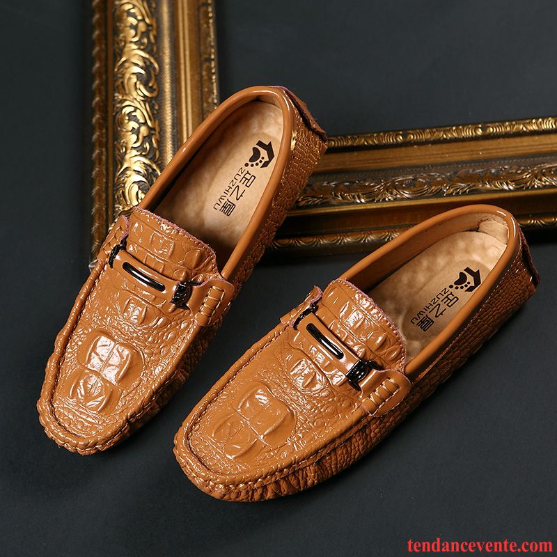 Mocassin Classique Homme Décontractée Plus De Velours Homme Derbies Hiver Cuir Véritable Crocodile Tendance