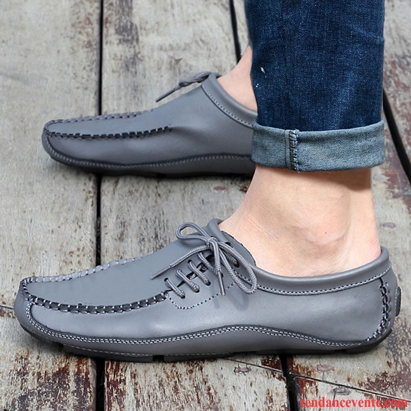 Mocassin College Homme Cuir Véritable Décontractée L'automne Homme Taillissime Angleterre Jeunesse Tendance Derbies Gris