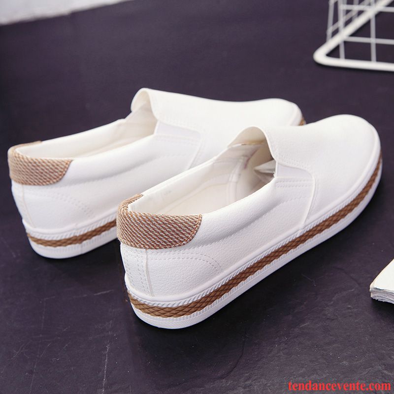 Mocassin Compensé Femme Blanc Slip-on Étudiant En Cuir Décontractée Femme Derbies Paresseux Printemps Chaussures De Skate Plates