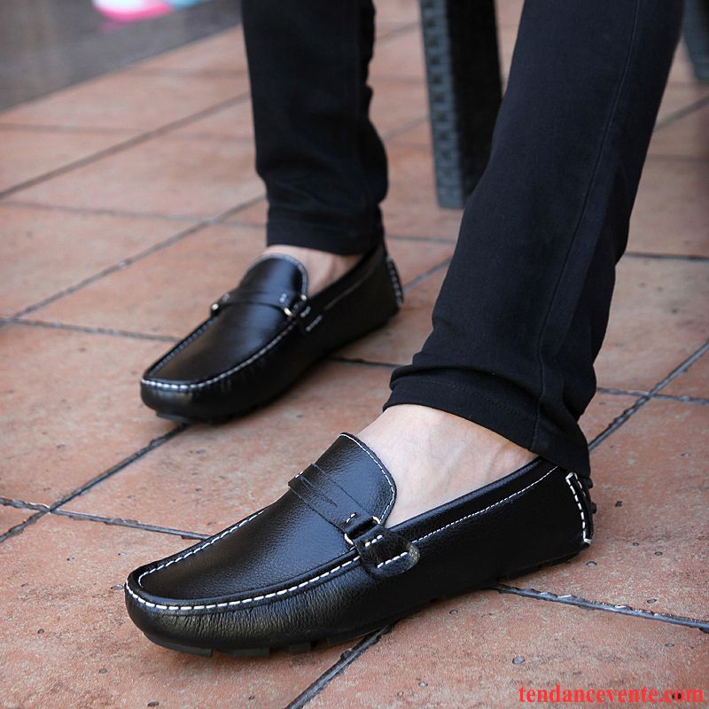 Mocassin Cuir Homme Pas Cher Tendance Décontractée Derbies Printemps Slip-on Noir Chaussures De Conduite Paresseux Homme Cuir Véritable Vente