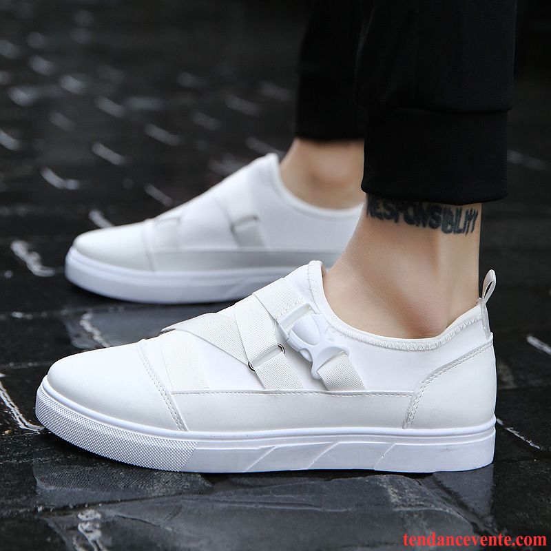 Mocassin Cuir Homme Pas Cher Tendance Décontractée Étudiant Noir Semelle Épaisse Homme Paresseux Chaussures De Skate Chaussures En Tissu Printemps Blanc Soldes