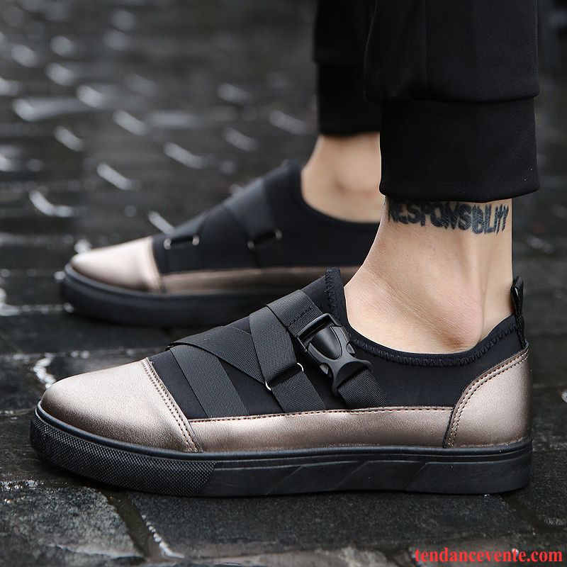 Mocassin Cuir Homme Pas Cher Tendance Décontractée Étudiant Noir Semelle Épaisse Homme Paresseux Chaussures De Skate Chaussures En Tissu Printemps Blanc Soldes