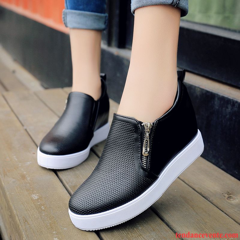 Mocassin Cuir Noir Femme Pur Paresseux Tous Les Assortis Slip-on Printemps Femme Mode Derbies Augmenté Vert