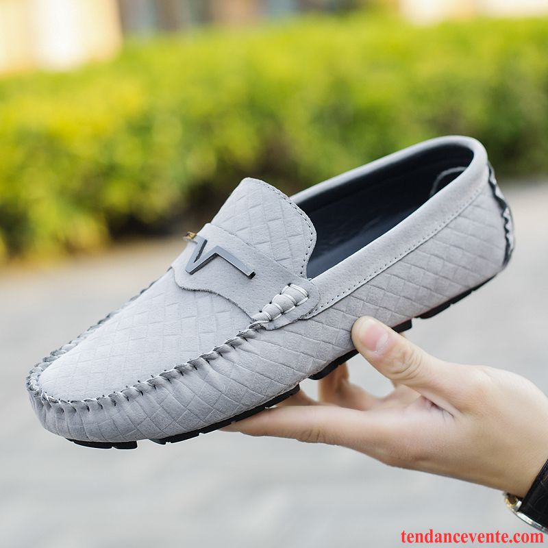 Mocassin Daim Homme Pas Cher Printemps Gris Respirant Cuir Véritable Décontractée Derbies Été Homme Paresseux Tendance Slip-on Brun