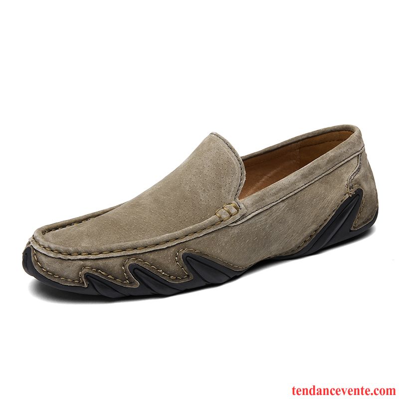 Mocassin Daim Homme Pas Cher Printemps Gris Respirant Cuir Véritable Décontractée Derbies Été Homme Paresseux Tendance Slip-on Brun