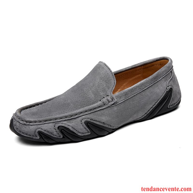 Mocassin Daim Homme Pas Cher Printemps Gris Respirant Cuir Véritable Décontractée Derbies Été Homme Paresseux Tendance Slip-on Brun