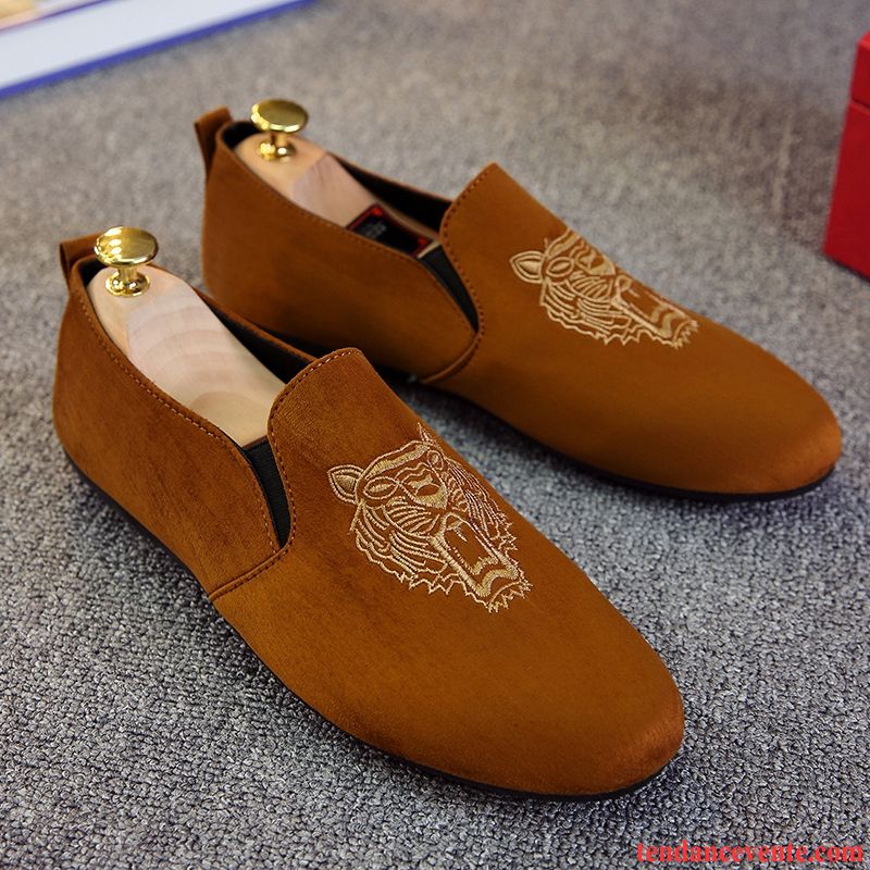 Mocassin Daim Homme Printemps Tendance Homme Décontractée Chaussures En Tissu Tous Les Assortis Rouge Or