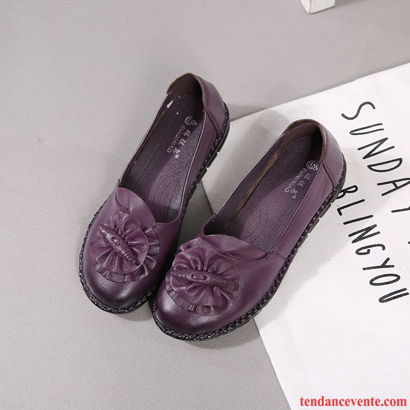 Mocassin En Cuir Femme Flats Cuir Véritable Confortable Décontractée Femme Semelle Doux Violet Plates Derbies