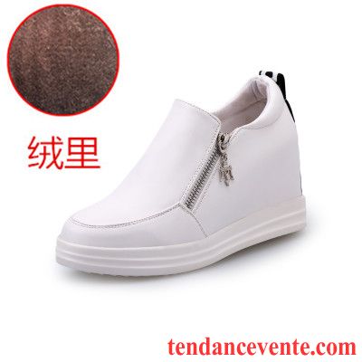 Mocassin Femme Blanc Printemps L'automne Bout Rond Derbies Plates Décontractée Femme Blanc Augmenté Taillissime Crème