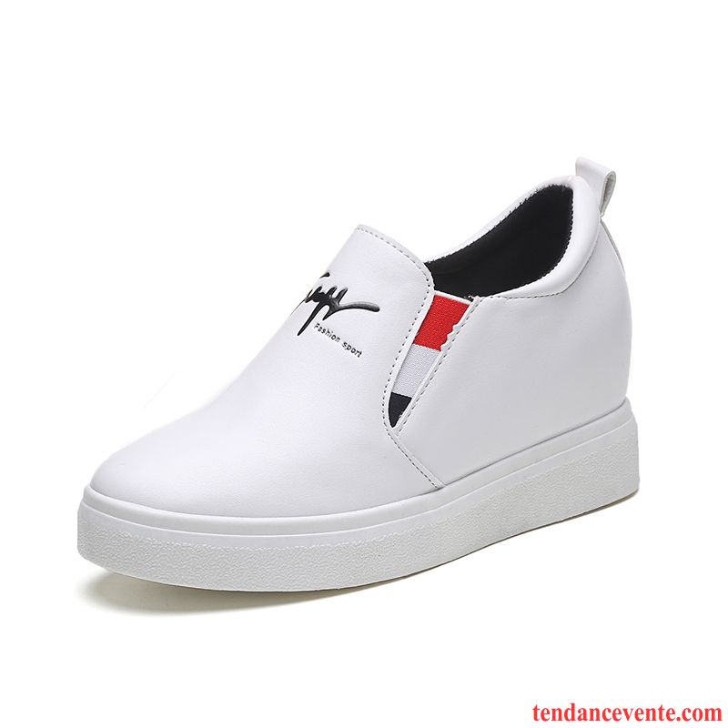 Mocassin Femme Bleu Bout Rond Semelle Épaisse Slip-on Augmenté Femme Décontractée Derbies Blanc Printemps