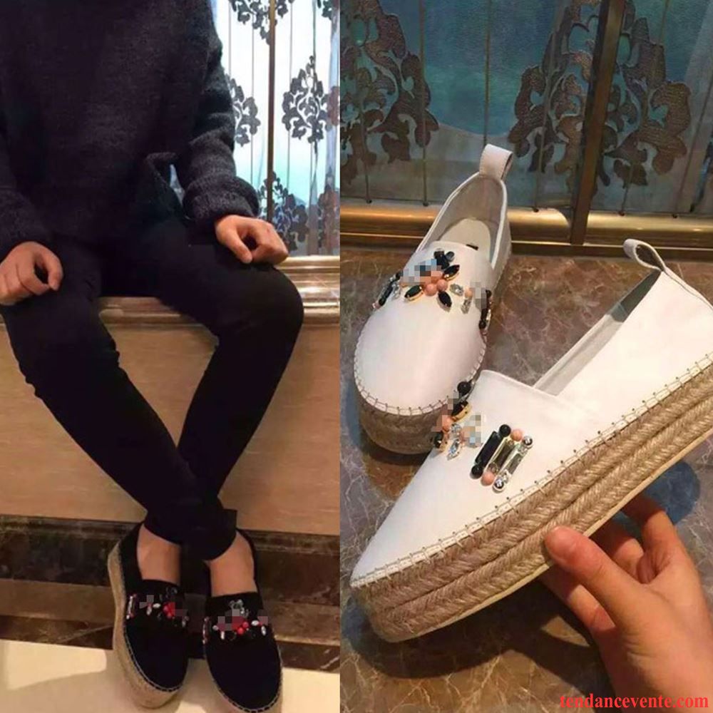 Mocassin Femme Cuir Souple Plates Femme Blanc Derbies Imitation Strass Paresseux Semelle Épaisse Pas Cher