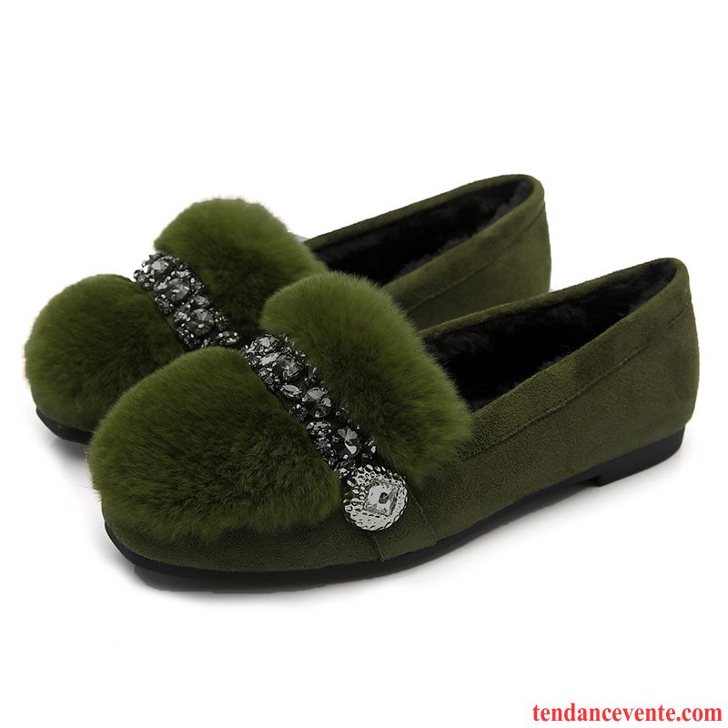 Mocassin Femme Daim Noir Derbies L'automne Plus De Velours Matelassé Vert Hiver Semelle Épaisse Femme Plates